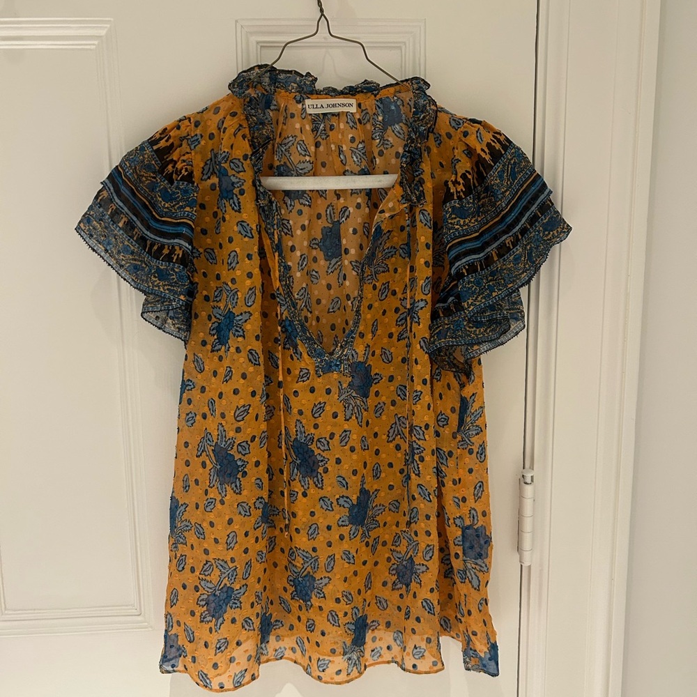 Ulla Johnson Yellow and Blue Floral Blouse